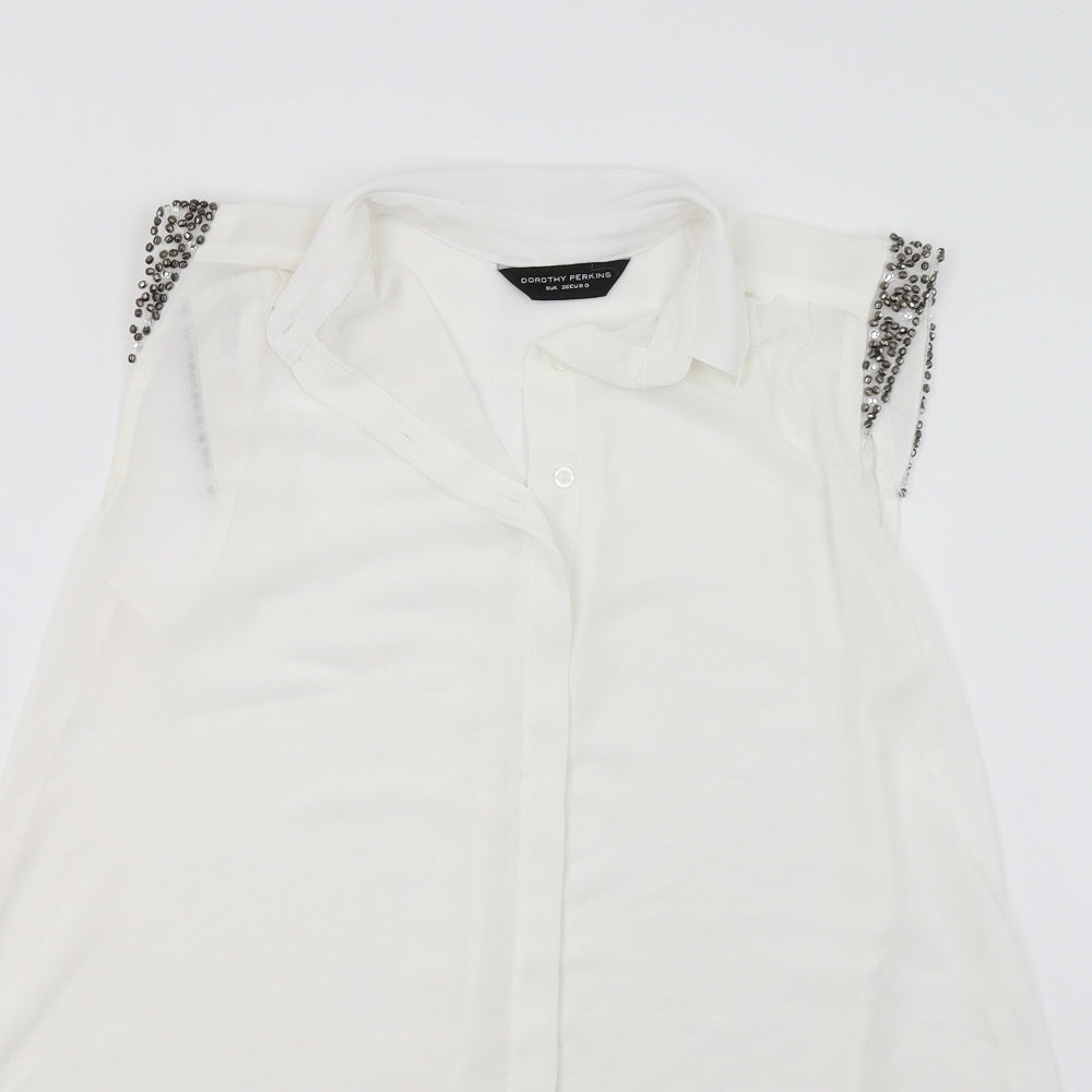 Womens UK Size 8 Dorothy Perkins White Basic Button-Up