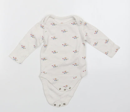 M&S Girls White Floral  Babygrow One-Piece Size 9-12 Months
