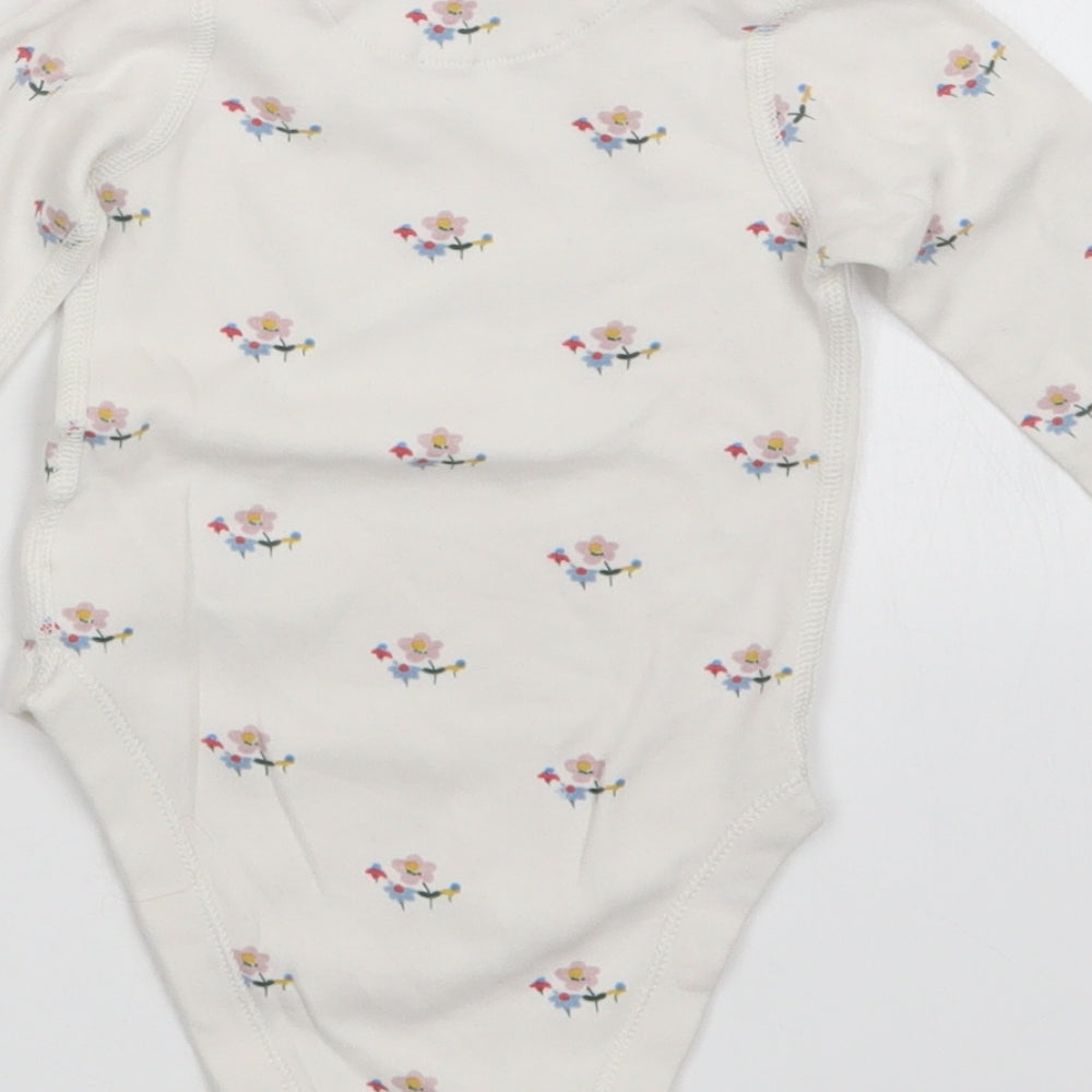 M&S Girls White Floral  Babygrow One-Piece Size 9-12 Months