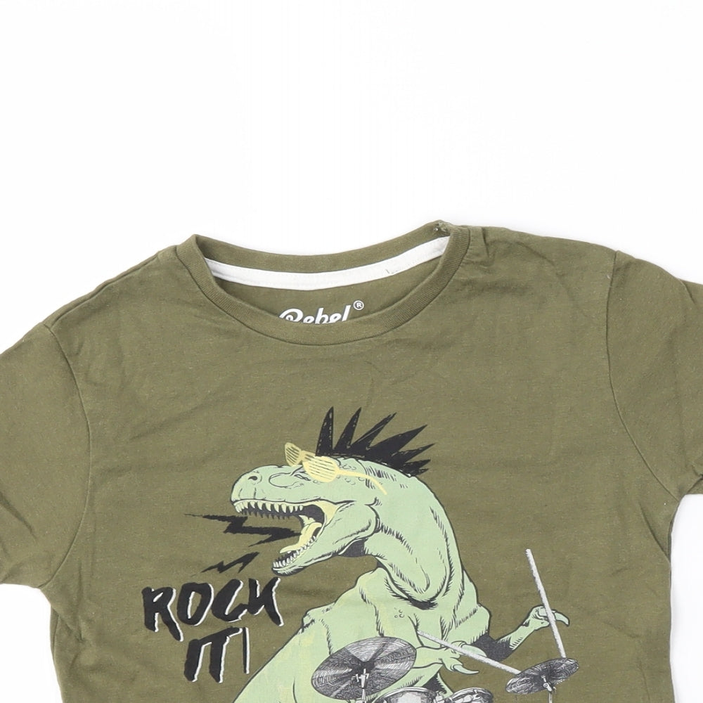 Primark Boys Green   Basic T-Shirt Size 3-4 Years  - dino