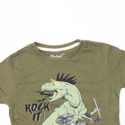 Primark Boys Green   Basic T-Shirt Size 3-4 Years  - dino