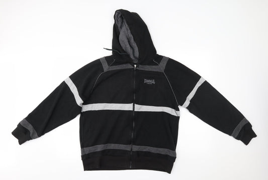 Lonsdale Womens Black Striped  Pullover Hoodie Size M