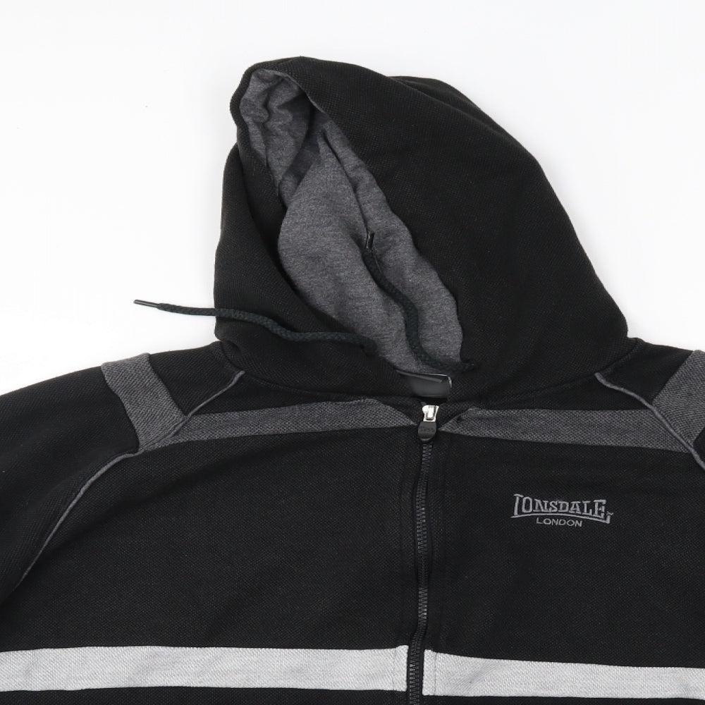 Lonsdale Womens Black Striped  Pullover Hoodie Size M