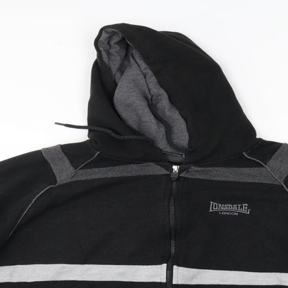 Lonsdale Womens Black Striped  Pullover Hoodie Size M