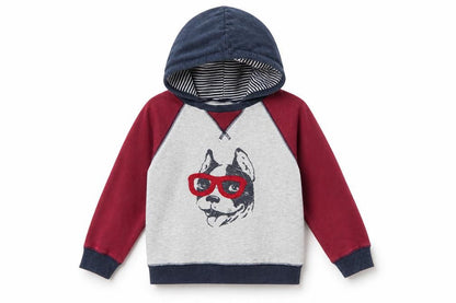 Little Me Boys Red   Pullover Hoodie Size 4 Years  - dog with glasses
