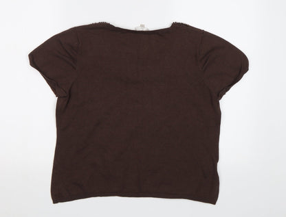 CC Petite Womens Brown   Pullover Jumper Size L  - Embelished Neckline