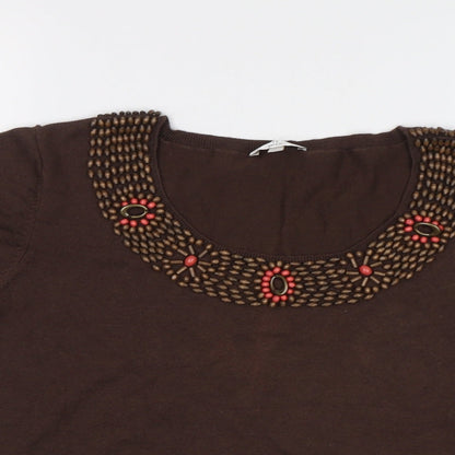 CC Petite Womens Brown   Pullover Jumper Size L  - Embelished Neckline