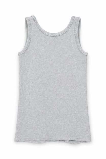 Front view of I love girls’ wear girls grey rayon basic t-shirt, size 8-9, years