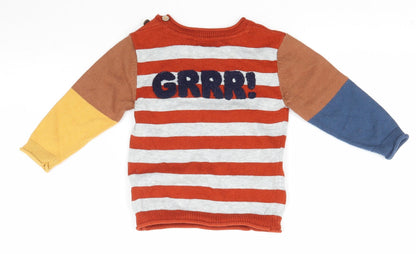 NEXT Boys Multicoloured Striped Knit Basic T-Shirt Size 6-9 Months  - Lion