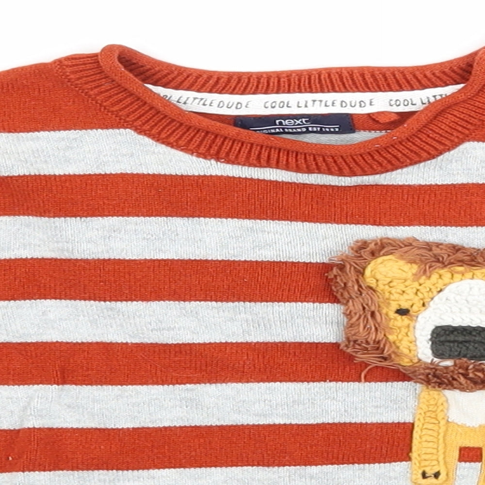 NEXT Boys Multicoloured Striped Knit Basic T-Shirt Size 6-9 Months  - Lion