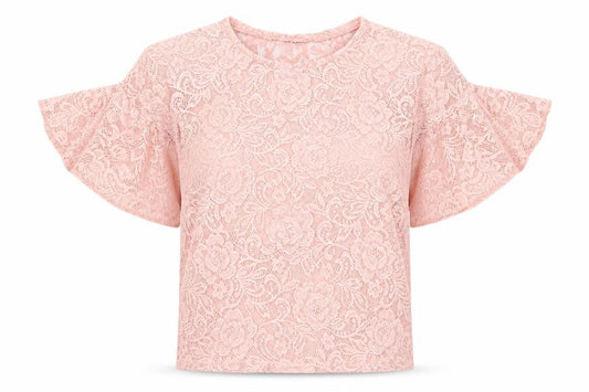 Front view of Atmosphere women’s pink lace basic t-shirt, size UK 4