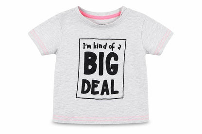 Front view of Primark Baby Grey Basic T-Shirt, size 3-6, Months - I'm Kind of a Big Deal