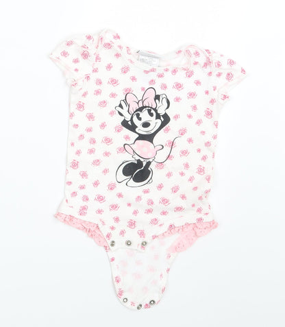 Disney Girls White Floral  Babygrow One-Piece Size 12-18 Months  - Minnie Mouse