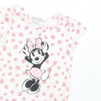 Disney Girls White Floral  Babygrow One-Piece Size 12-18 Months  - Minnie Mouse