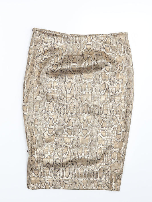 Vicolo Womens Gold Animal Print  Straight & Pencil Skirt One Size
