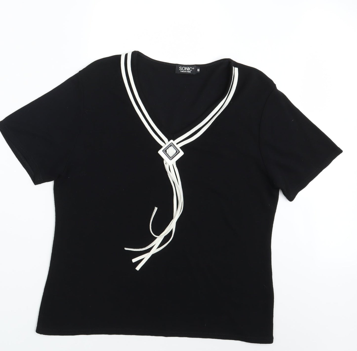 Womens UK Size 16 Sonic Black Basic T-Shirt