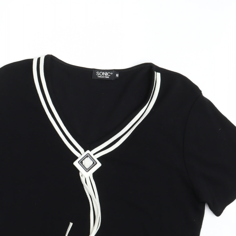Womens UK Size 16 Sonic Black Basic T-Shirt