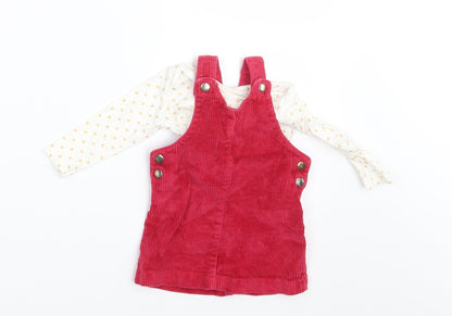 F&F Girls Pink Polka Dot Corduroy Pinafore/Dungaree Dress  Size 3-6 Months