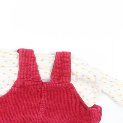 F&F Girls Pink Polka Dot Corduroy Pinafore/Dungaree Dress  Size 3-6 Months