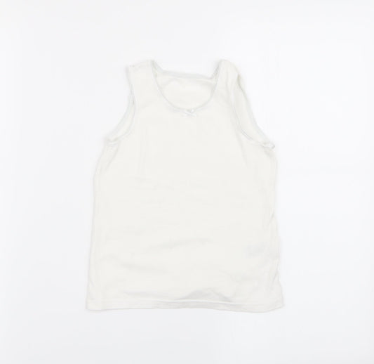 M&S Girls White   Basic Tank Size 7-8 Years