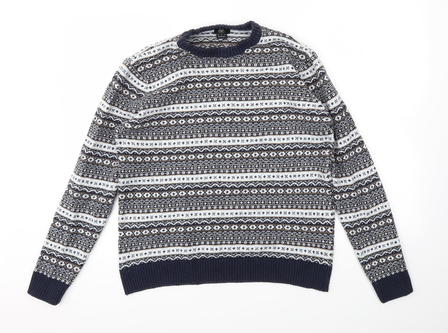 F&F Mens Blue Argyle/Diamond  Pullover Sweatshirt Size L