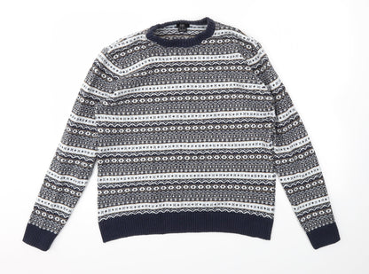 F&F Mens Blue Argyle/Diamond  Pullover Sweatshirt Size L