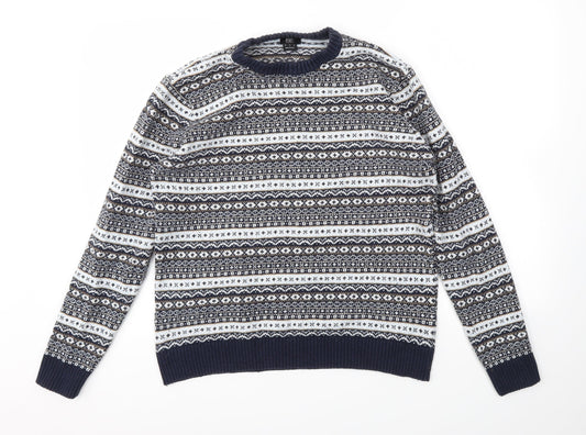 F&F Mens Blue Argyle/Diamond  Pullover Sweatshirt Size L