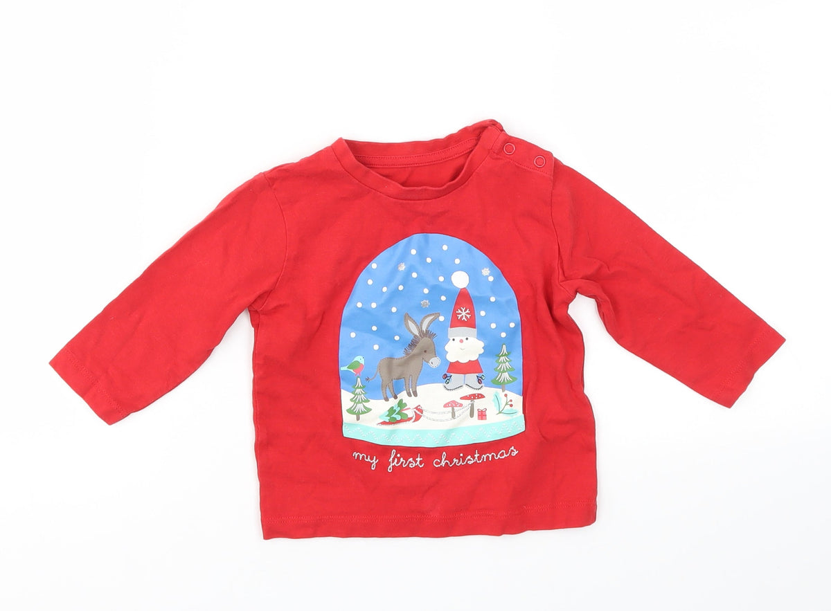 M&S Boys Red Animal Print  Basic T-Shirt Size 6-9 Months