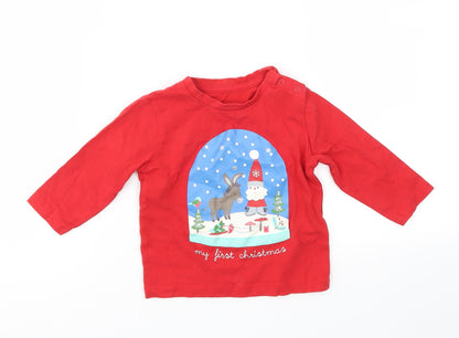 M&S Boys Red Animal Print  Basic T-Shirt Size 6-9 Months