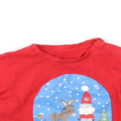 M&S Boys Red Animal Print  Basic T-Shirt Size 6-9 Months
