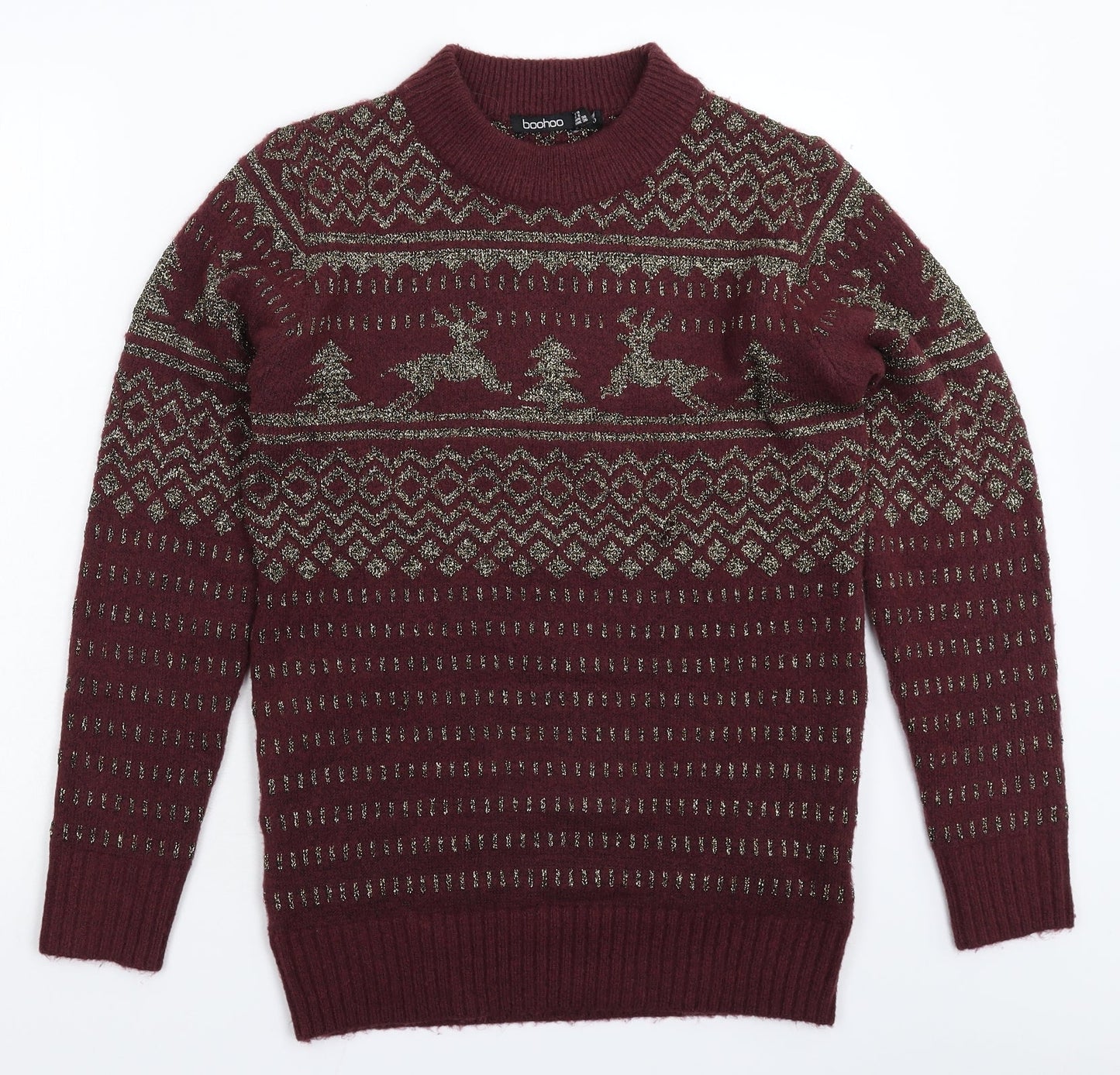 Boohoo Womens Brown Geometric Knit Pullover Jumper Size 10