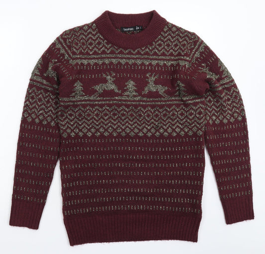 Boohoo Womens Brown Geometric Knit Pullover Jumper Size 10