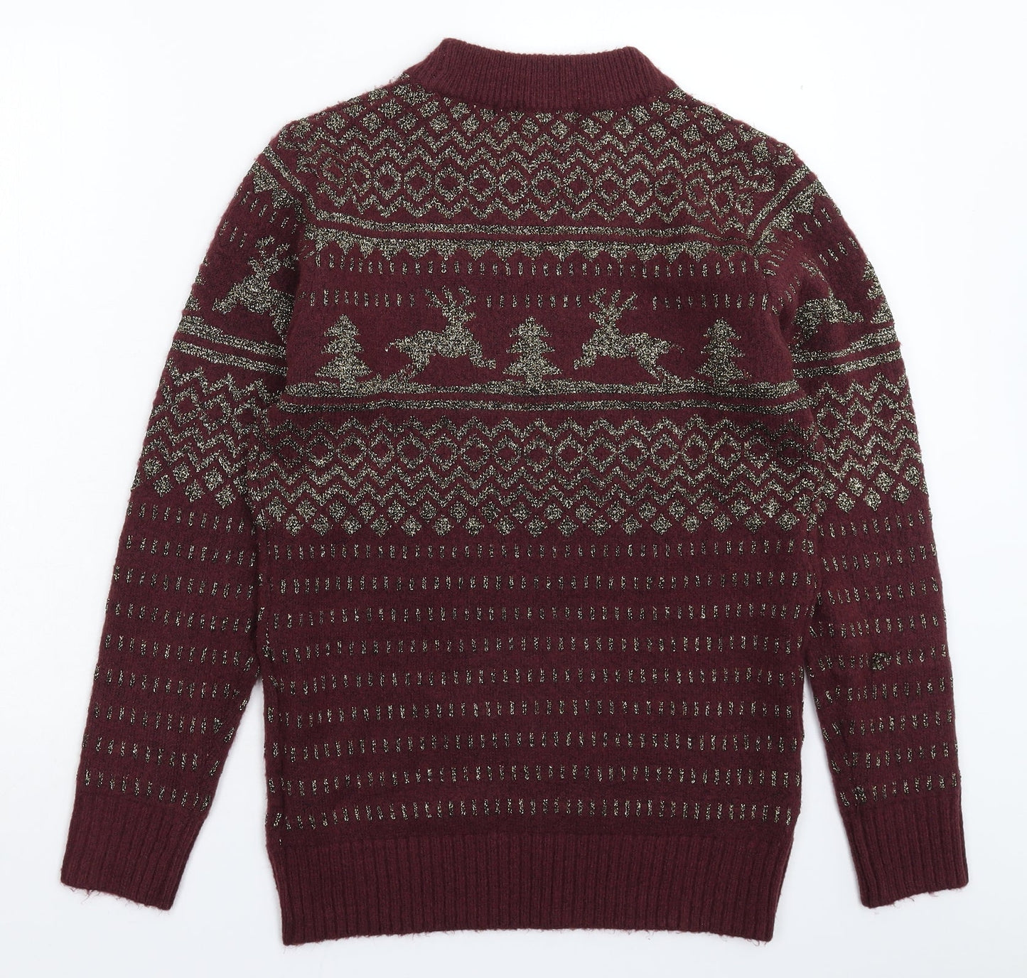 Boohoo Womens Brown Geometric Knit Pullover Jumper Size 10