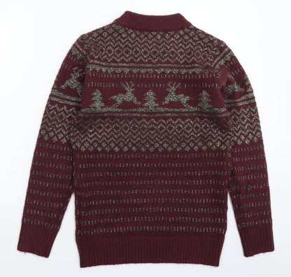 Boohoo Womens Brown Geometric Knit Pullover Jumper Size 10