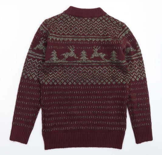 Boohoo Womens Brown Geometric Knit Pullover Jumper Size 10