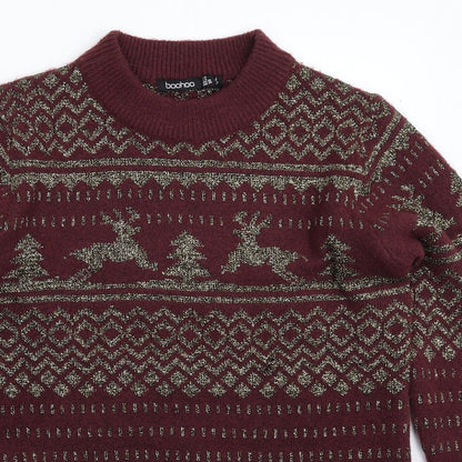 Boohoo Womens Brown Geometric Knit Pullover Jumper Size 10