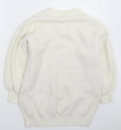 Womens UK Size L Divided White Pullover Jumper