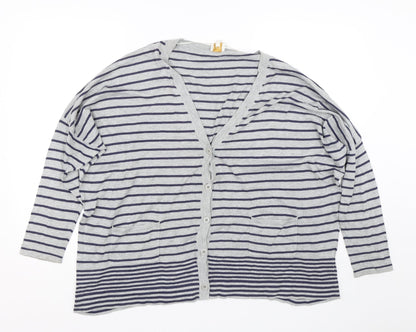 EAST Womens Grey Striped  Cardigan Jumper Size M
