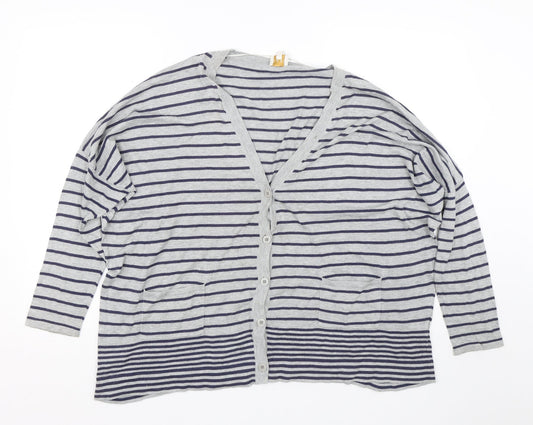 EAST Womens Grey Striped  Cardigan Jumper Size M