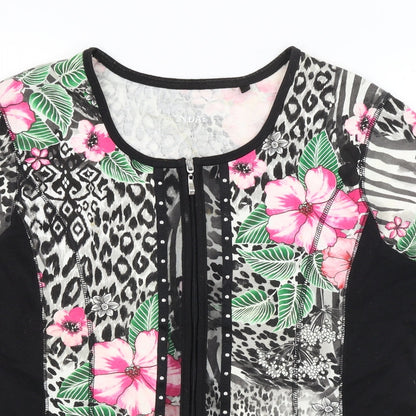 Canda Womens Black Animal Print  Full Zip Jumper Size M