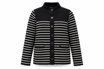 Bonmarché Womens Black Striped Cardigan Jumper Size M