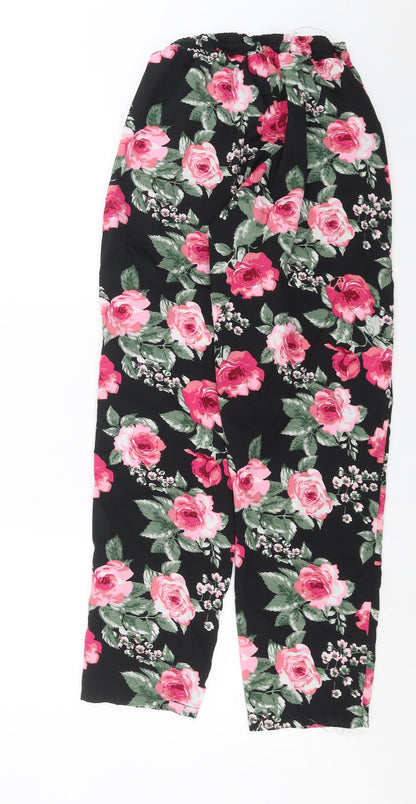 The Gud Look Womens Black Floral  Trousers  Size 10 L30 in