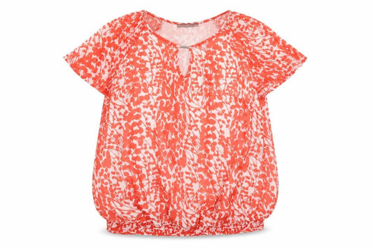 Front view of Savoir women’s red geometric basic blouse, size UK 16