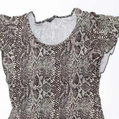 BM Womens Brown Animal Print  Basic Blouse Size 16