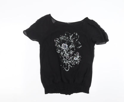 Womens UK Size 10 Debenhams Black Basic Blouse