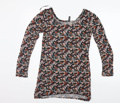 Divided Womens Black Floral  A-Line  Size 10