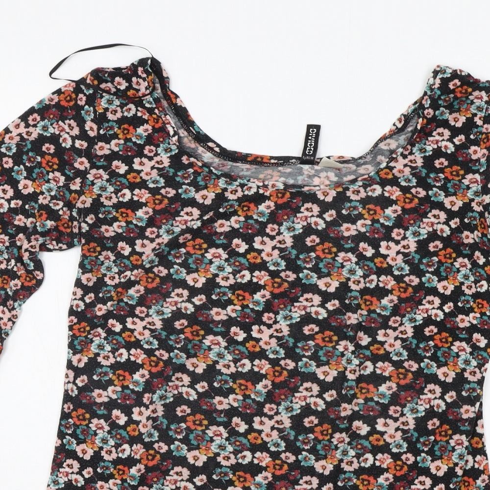 Divided Womens Black Floral  A-Line  Size 10