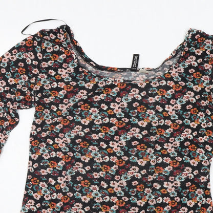 Divided Womens Black Floral  A-Line  Size 10