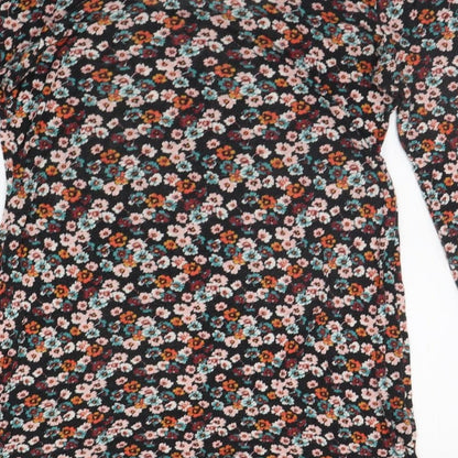 Divided Womens Black Floral  A-Line  Size 10