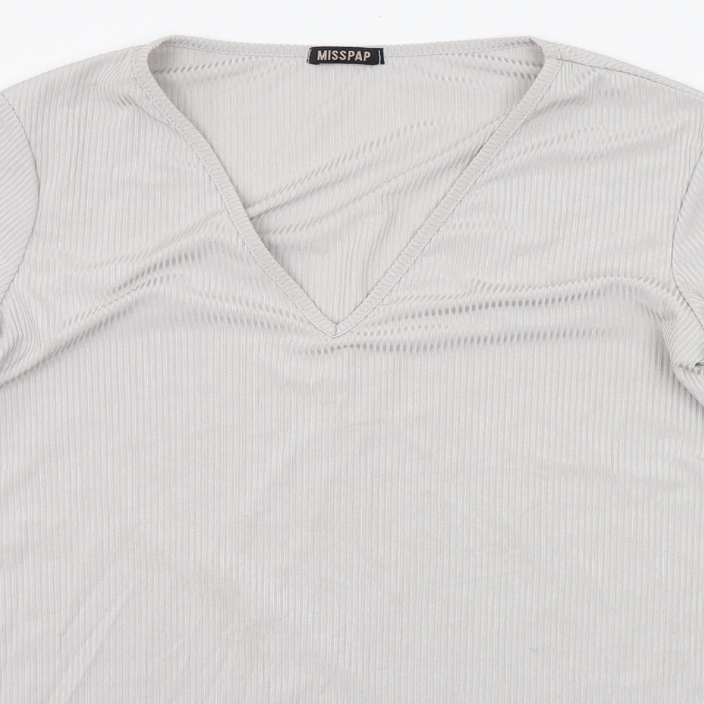 Womens UK Size 12 Misspap Grey Basic T-Shirt